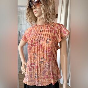 Nanette Lepore Floral Pleated Pink and Orange Women's Top in size X-Large.